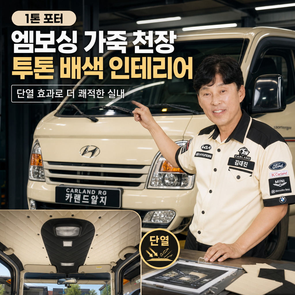 1톤 포터 엠보싱 가죽 천장 내장 투톤 배색 인테리어 시공 청주 카랜드알지