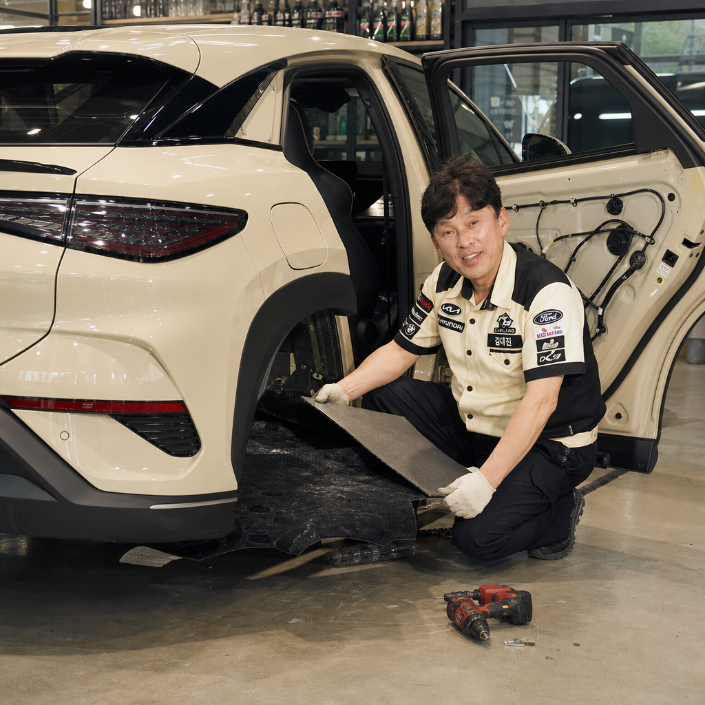 BYD 씨라이언7 차량 바닥 청결 관리  모노륨 시공 청주 자동차 정비 전문점 카랜드알지