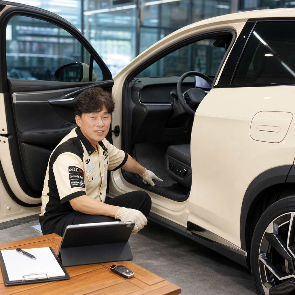 BYD 씨라이언7 차량 바닥 청결 관리  모노륨 시공 청주 자동차 정비 전문점 카랜드알지