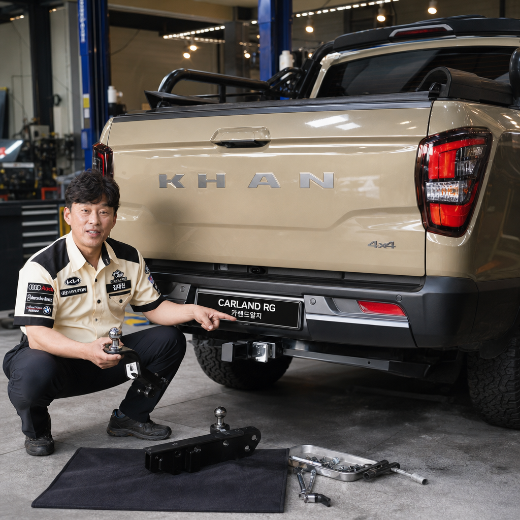 KGM 렉스턴 스포츠 드림이엔지 견인고리 상하조절 히치타입 시공 캠핑 보트 트레일러 자전거 캐리어 청주 자동차카페 카랜드알지.