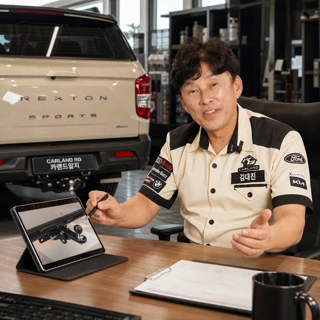 KGM 렉스턴 스포츠 드림이엔지 견인고리 상하조절 히치타입 시공 캠핑 보트 트레일러 자전거 캐리어 청주 자동차카페 카랜드알지.